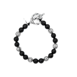 Black Agate Sterling Beaded Bracelet