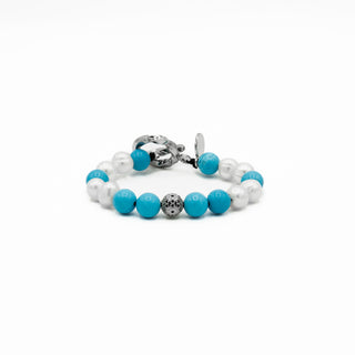 Turquoise White Pearl Beaded Bracelet