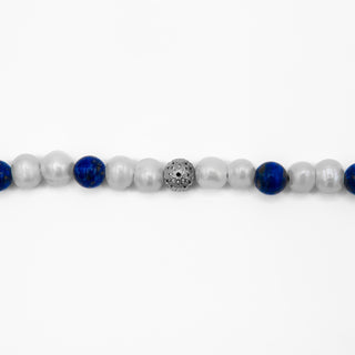 Pearl Lapis Sterling Silver Bracelet