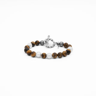 Tiger's Eye White Pearl Beaded Bracelet