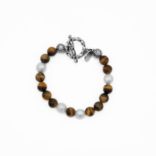 Tiger's Eye White Pearl Beaded Bracelet