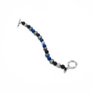 Lapis Agate Pearl Beaded Bracelet